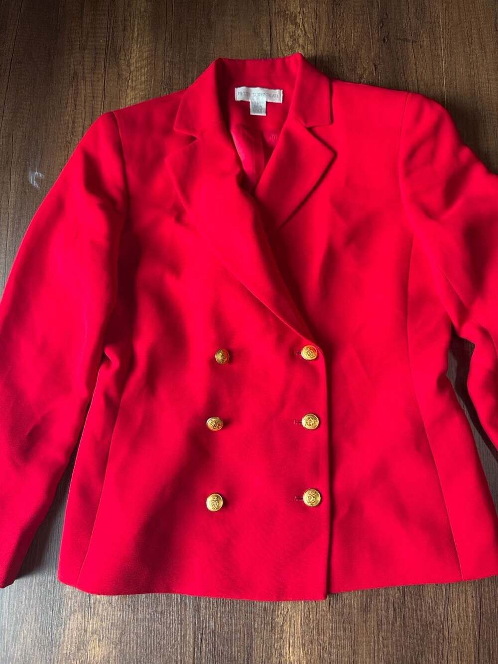 Petite Sophisticate Blazer Size 4 Red Double Breasted Gold Buttons